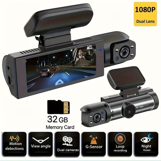 1080P Dual Camera, Dash Cam For Cars, Front And Inside, Car Camera With IR Night Vision, Loop Recording, Wide Angle Car DVR Camera With 3.16 Inch IPS Screen, Dual Lens Car Dashboard Video Cam