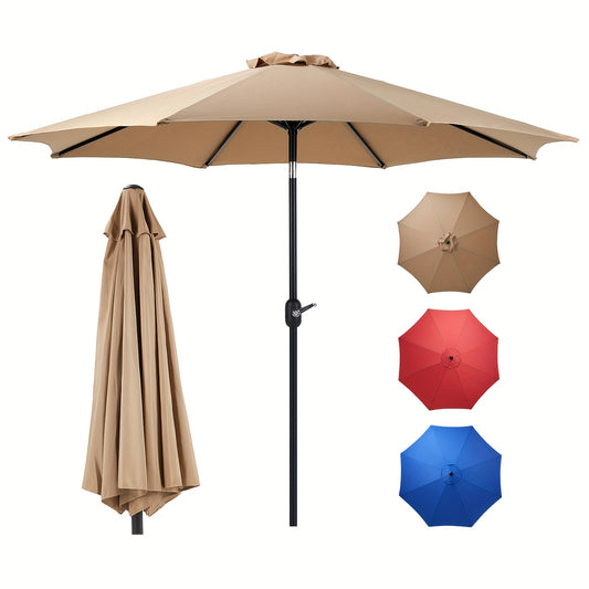 9 FT Outdoor Umbrella, Patio Table Umbrella with Push Button Tilt and Crank, Pool Beach Yard Umbrella for Commercial & Residential with 8 Sturdy Ribs