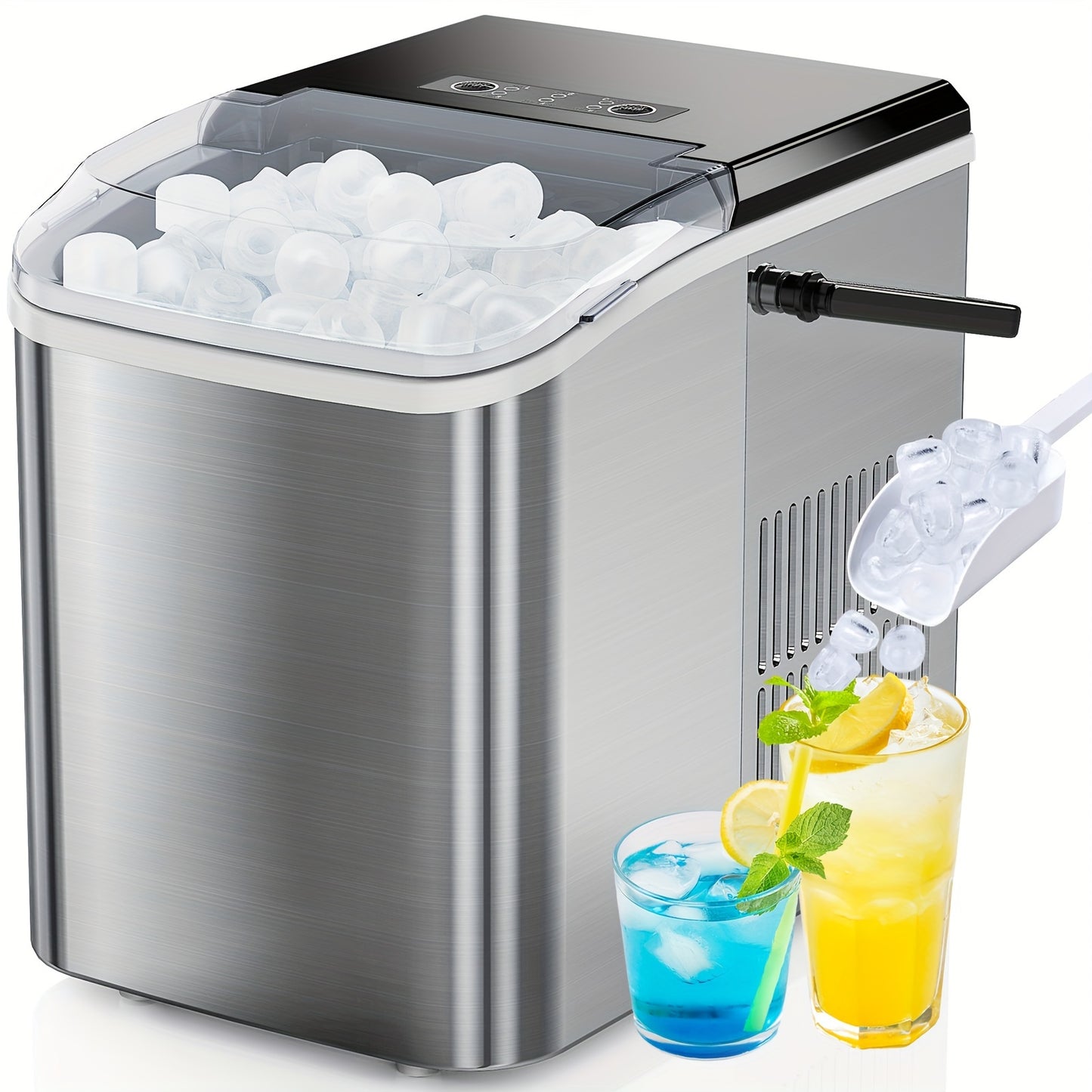 Ice Makers Countertop, Portable Ice Machine with Carry Handle, 2 Sizes of Icecube for Home Kitchen Bar Party Camping