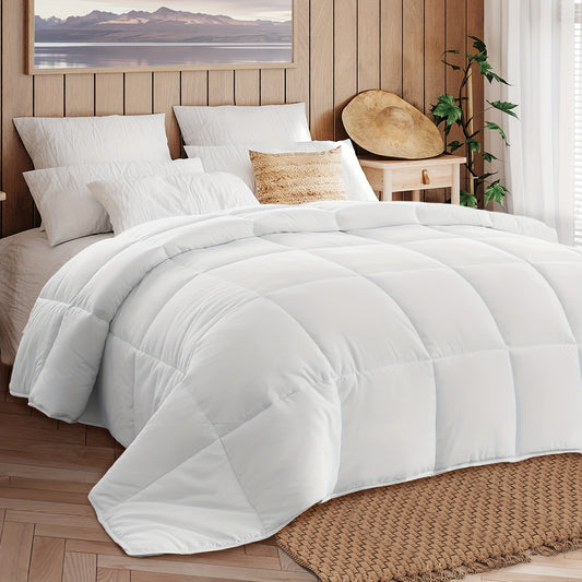 All Season Cooling Comforter, Ultra-Soft Fluffy Fiber Quilt, Luxury Breathable, Lightweight Bedding Comforters Suitable for All Seasons, White(King/Queen)